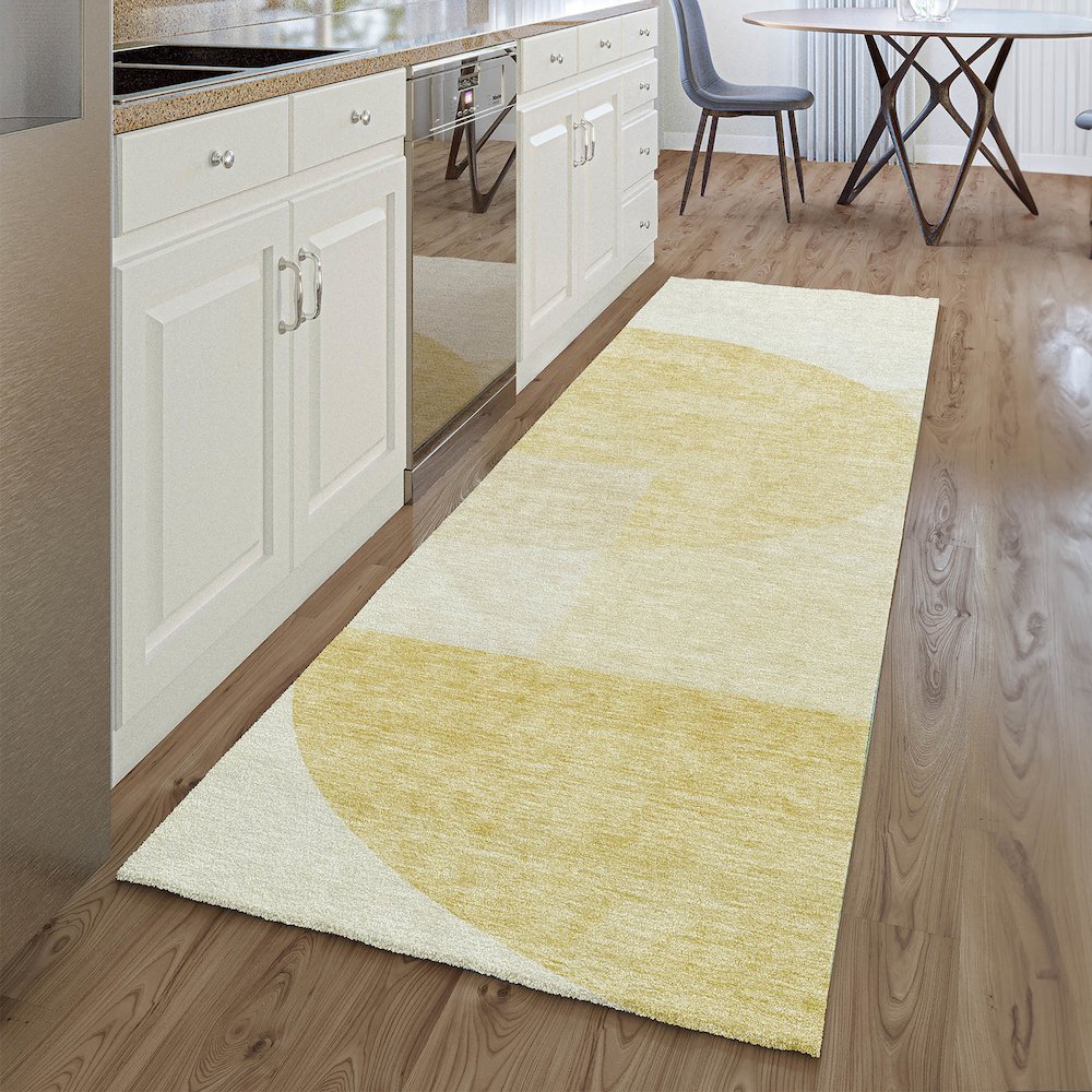 Premium Machine Washable Mayfield AMF678 Gold 2'3" x 7'6" Runner Rug. Picture 5