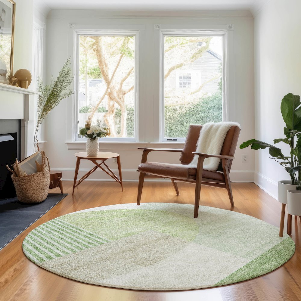 Premium Machine Washable Mayfield AMF678 Olive 8' x 8' Round Rug. Picture 5