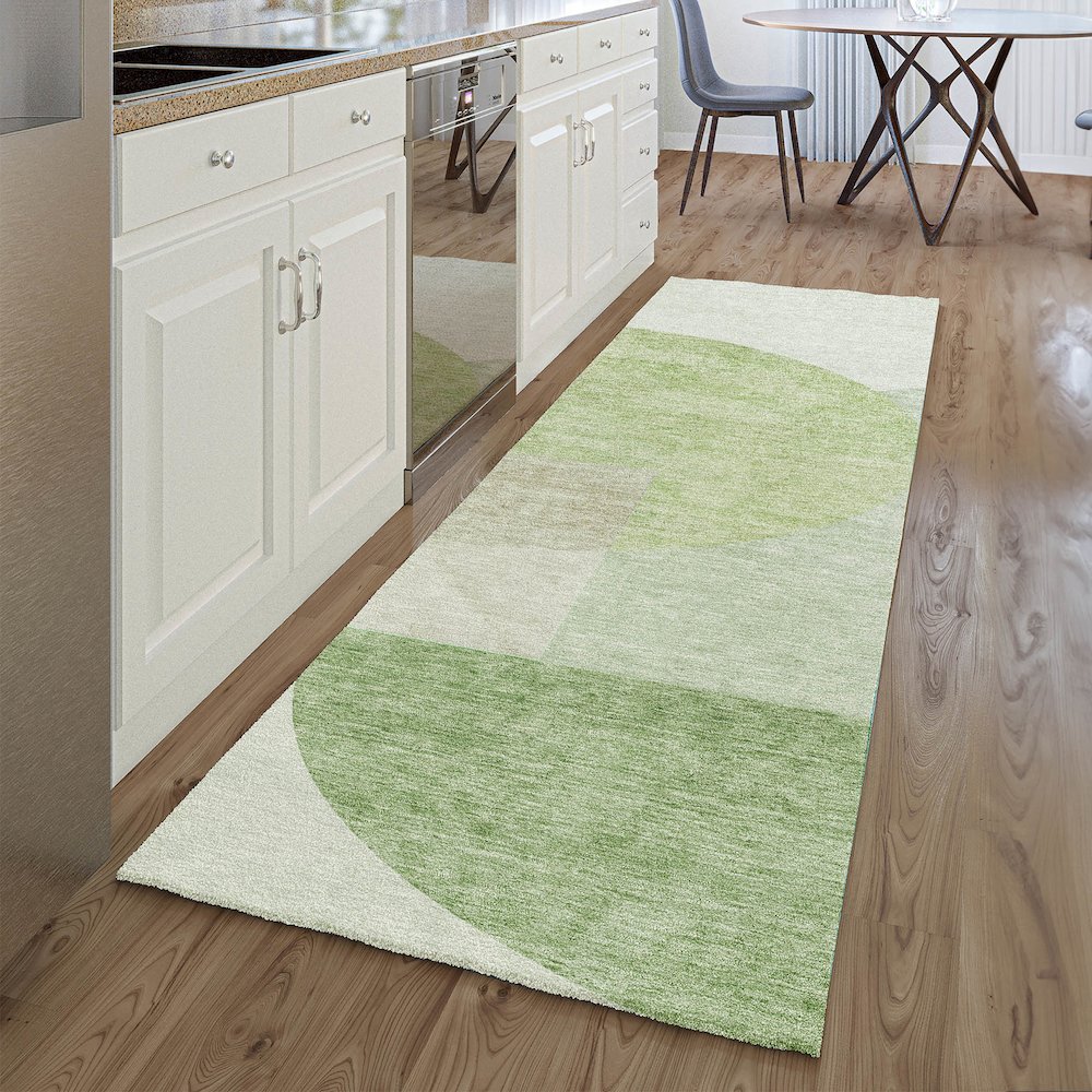 Premium Machine Washable Mayfield AMF678 Olive 2'3" x 7'6" Runner Rug. Picture 5