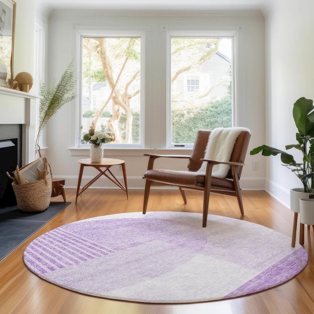 Premium Machine Washable Mayfield AMF678 Purple 8' x 8' Round Rug. Picture 5