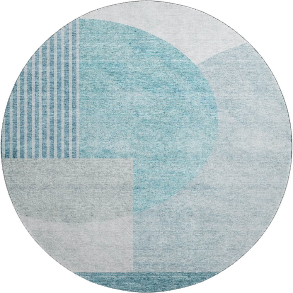 Premium Machine Washable Mayfield AMF678 Teal 8' x 8' Round Rug. Picture 1