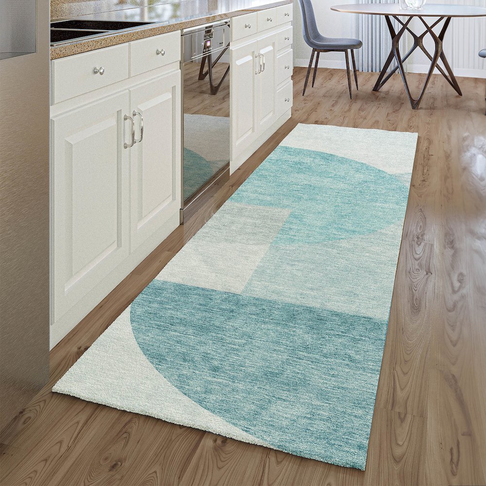 Premium Machine Washable Mayfield AMF678 Teal 2'3" x 7'6" Runner Rug. Picture 5