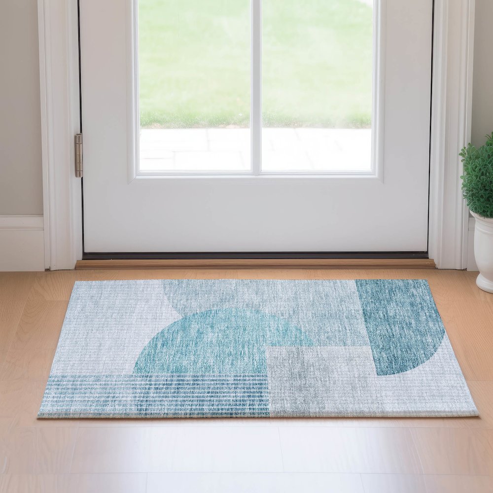 Premium Machine Washable Mayfield AMF678 Teal 1'8" x 2'6" Rug. Picture 5