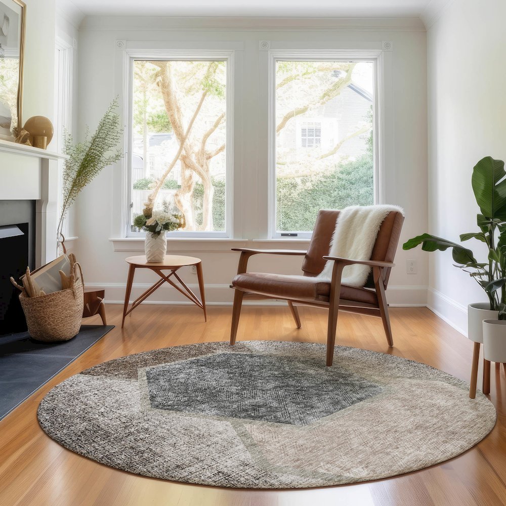 Premium Machine Washable Mayfield AMF679 Fudge 8' x 8' Round Rug. Picture 5