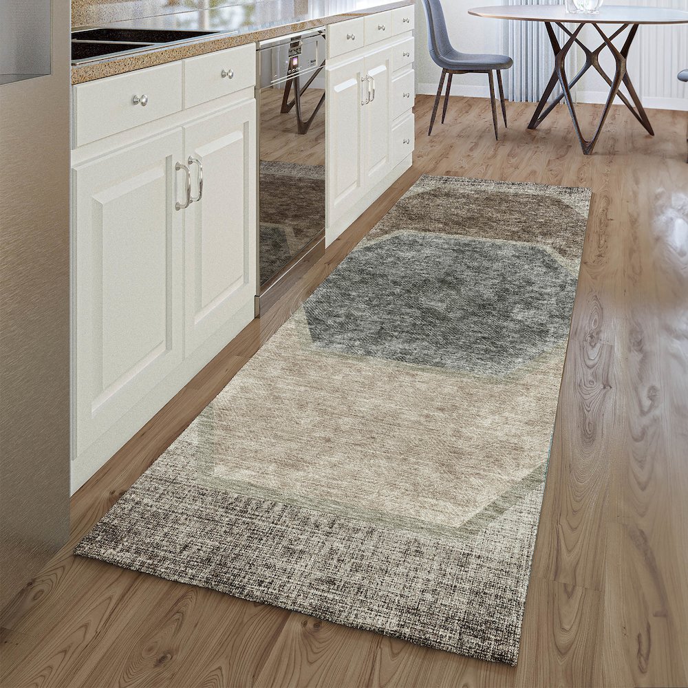 Premium Machine Washable Mayfield AMF679 Fudge 2'3" x 7'6" Runner Rug. Picture 5