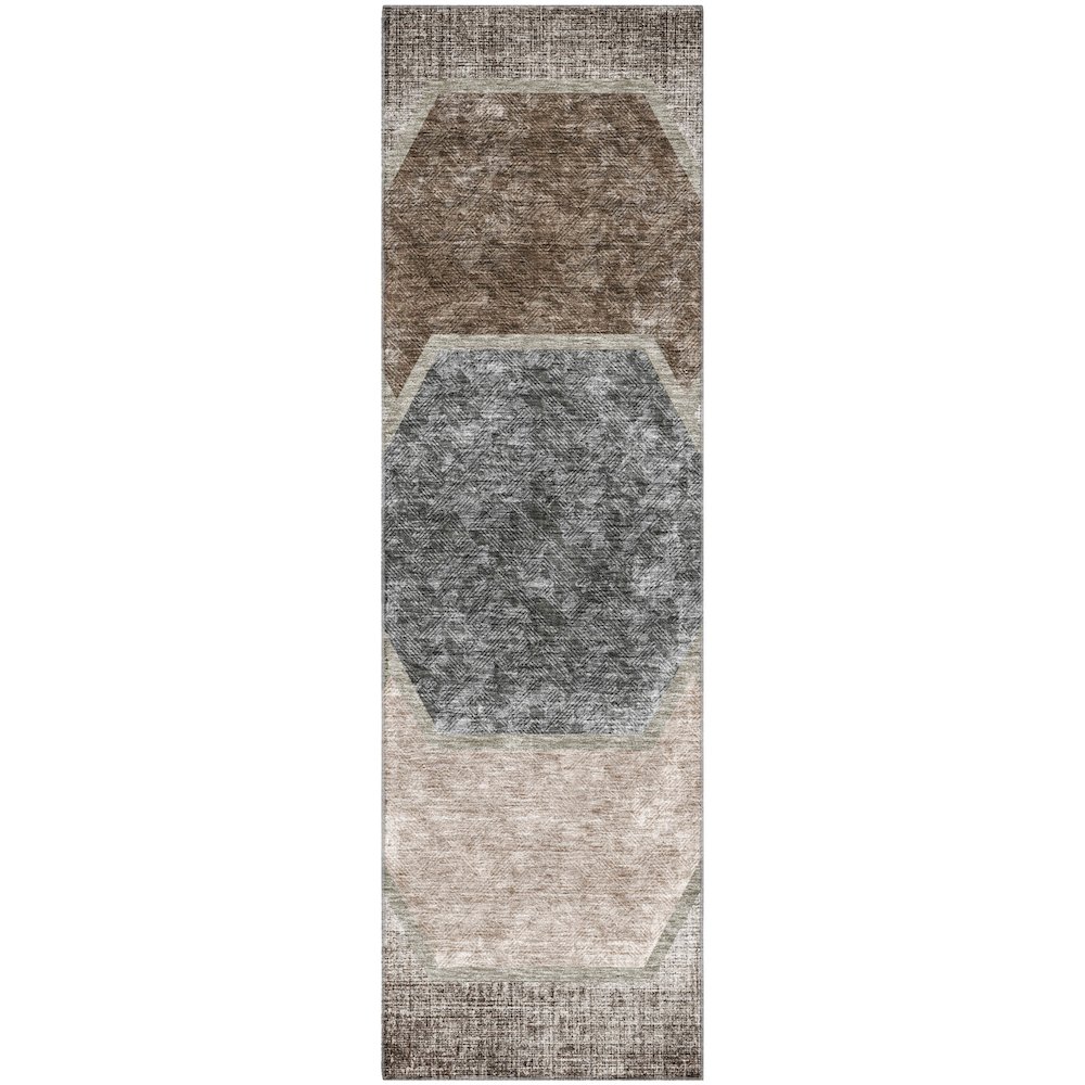 Premium Machine Washable Mayfield AMF679 Fudge 2'3" x 7'6" Runner Rug. Picture 1