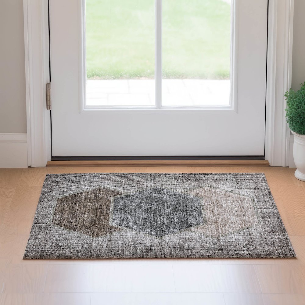 Premium Machine Washable Mayfield AMF679 Fudge 1'8" x 2'6" Rug. Picture 5