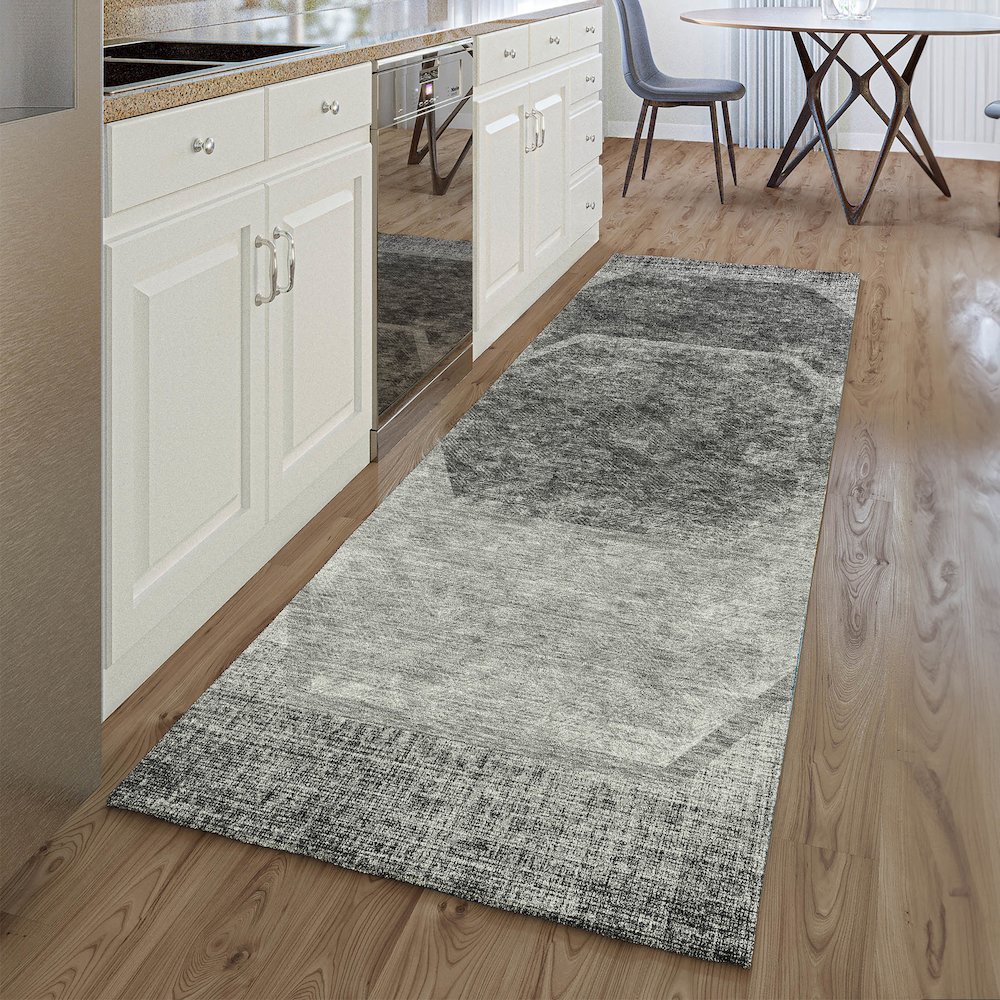 Premium Machine Washable Mayfield AMF679 Gray 2'3" x 7'6" Runner Rug. Picture 5