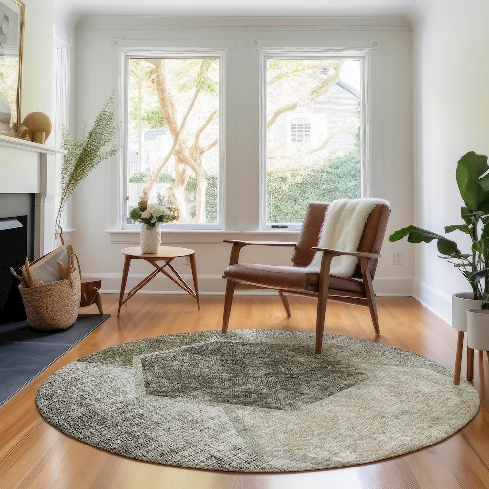 Premium Machine Washable Mayfield AMF679 Taupe 8' x 8' Round Rug. Picture 5