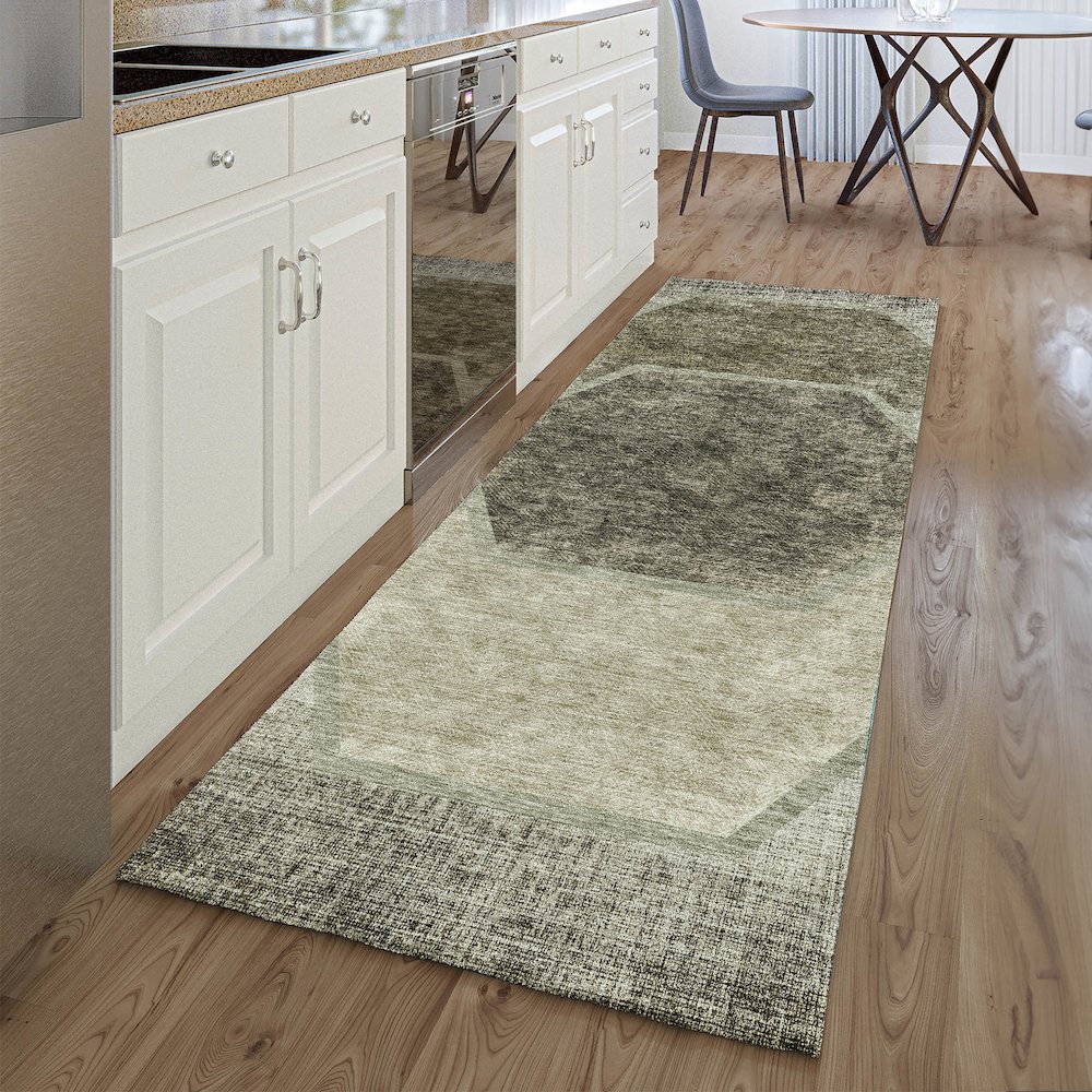 Premium Machine Washable Mayfield AMF679 Taupe 2'3" x 7'6" Runner Rug. Picture 5