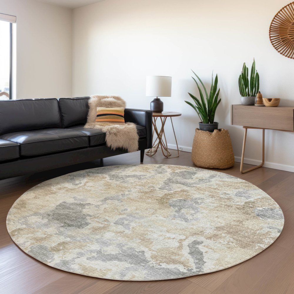 Premium Machine Washable Mayfield  Beige 8' x 8' Round Rug. Picture 5