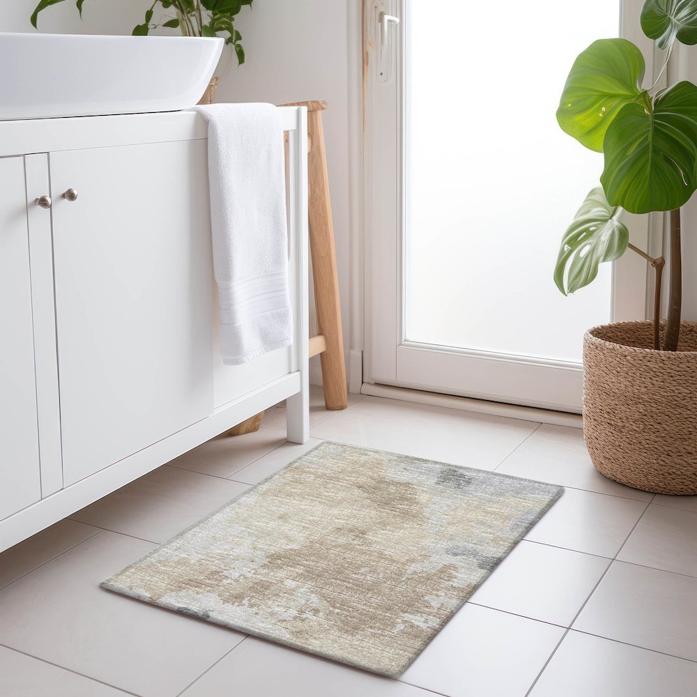 Premium Machine Washable Mayfield  Beige 1'8" x 2'6" Rug. Picture 5