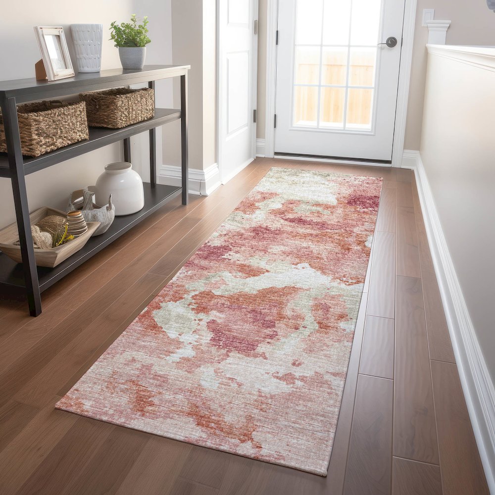 Premium Machine Washable Mayfield  Pink 2'3" x 7'6" Runner Rug. Picture 5