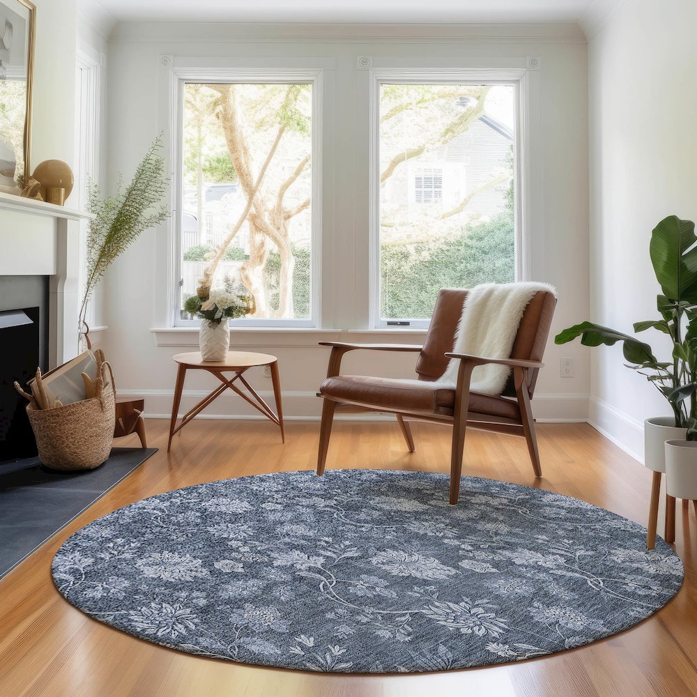 Premium Machine Washable Mayfield AMF680 Blue 8' x 8' Round Rug. Picture 5