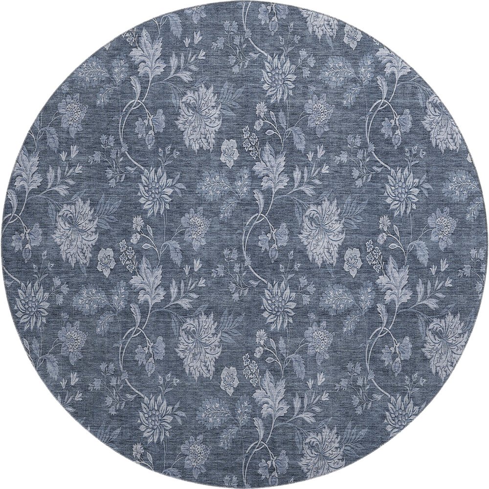 Premium Machine Washable Mayfield AMF680 Blue 8' x 8' Round Rug. Picture 1