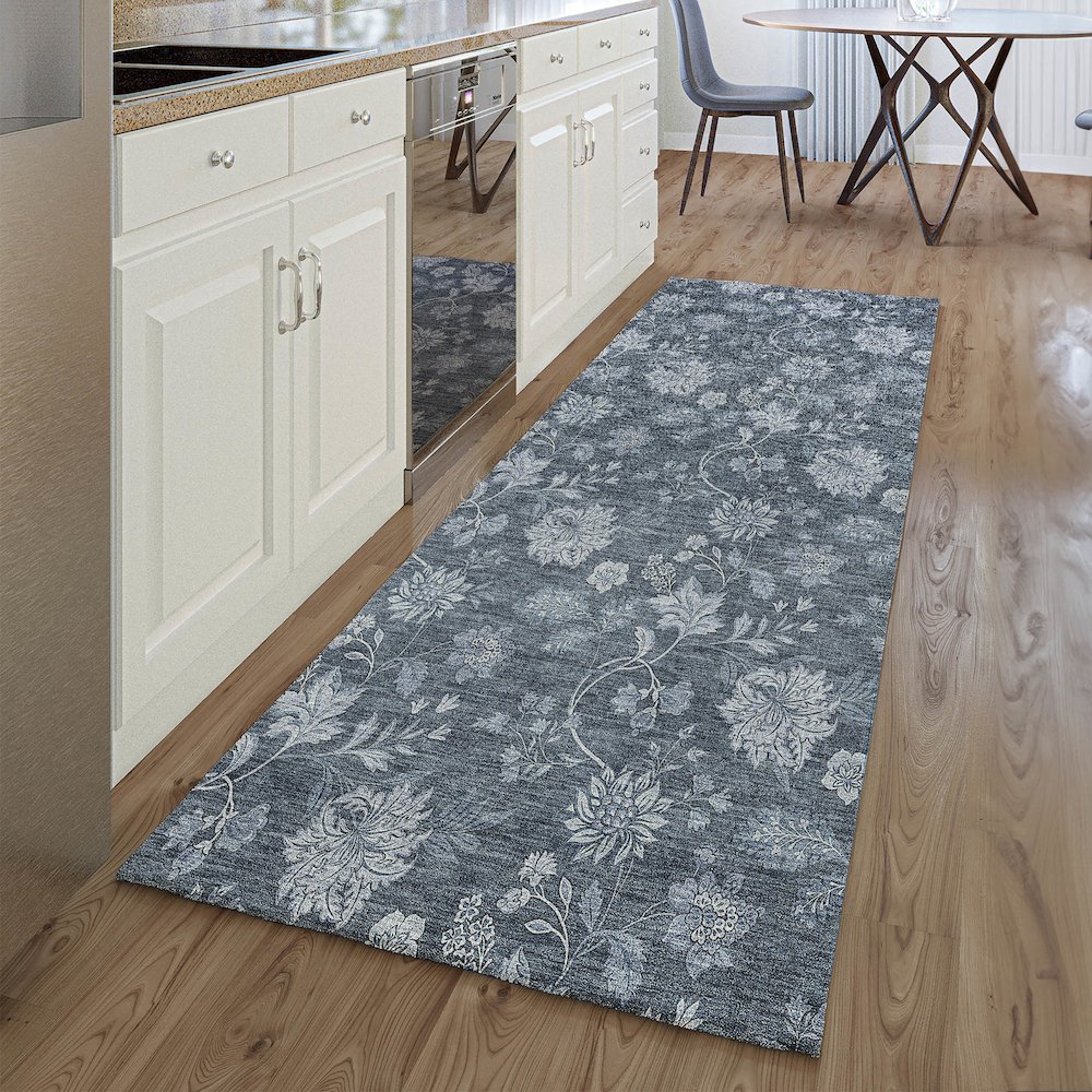 Premium Machine Washable Mayfield AMF680 Blue 2'3" x 7'6" Runner Rug. Picture 5