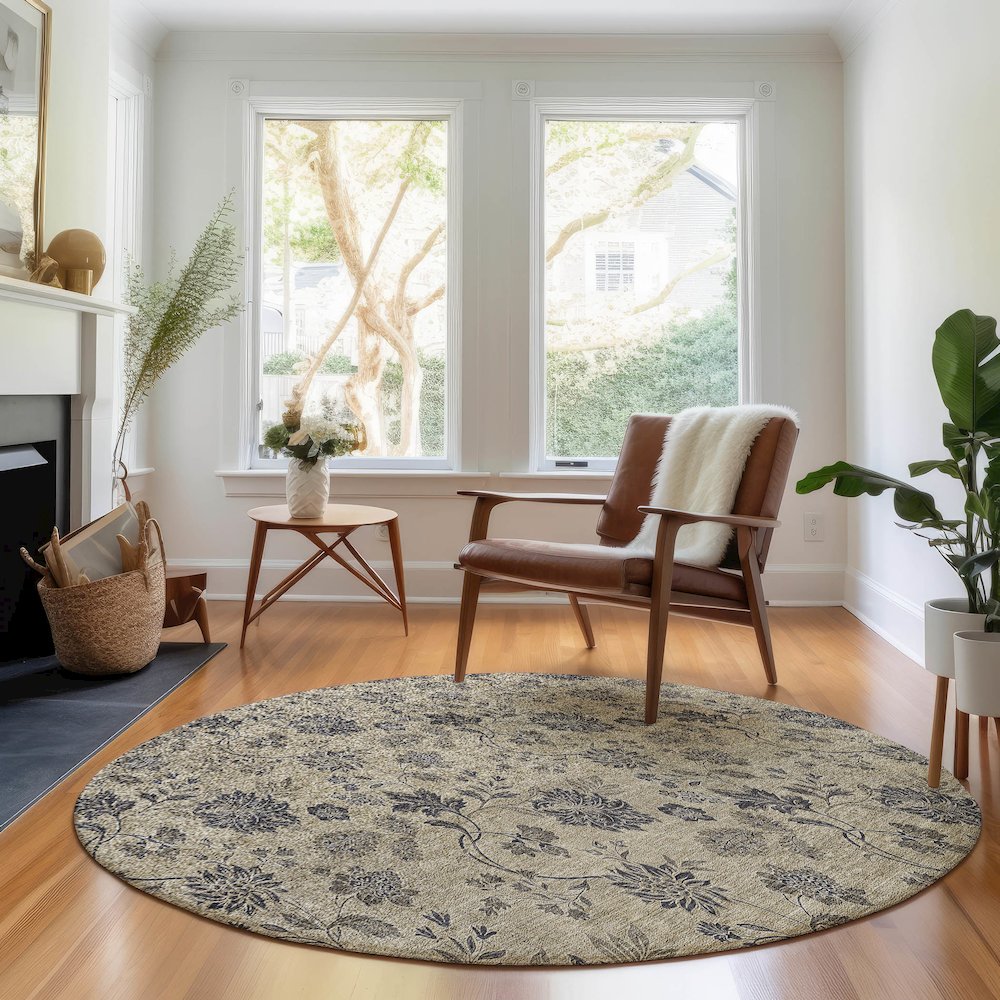 Premium Machine Washable Mayfield AMF680 Brown 8' x 8' Round Rug. Picture 5