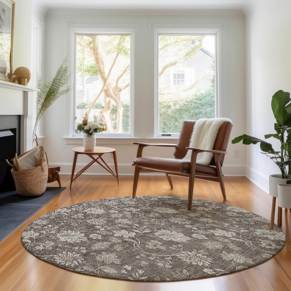 Premium Machine Washable Mayfield AMF680 Chocolate 8' x 8' Round Rug. Picture 5