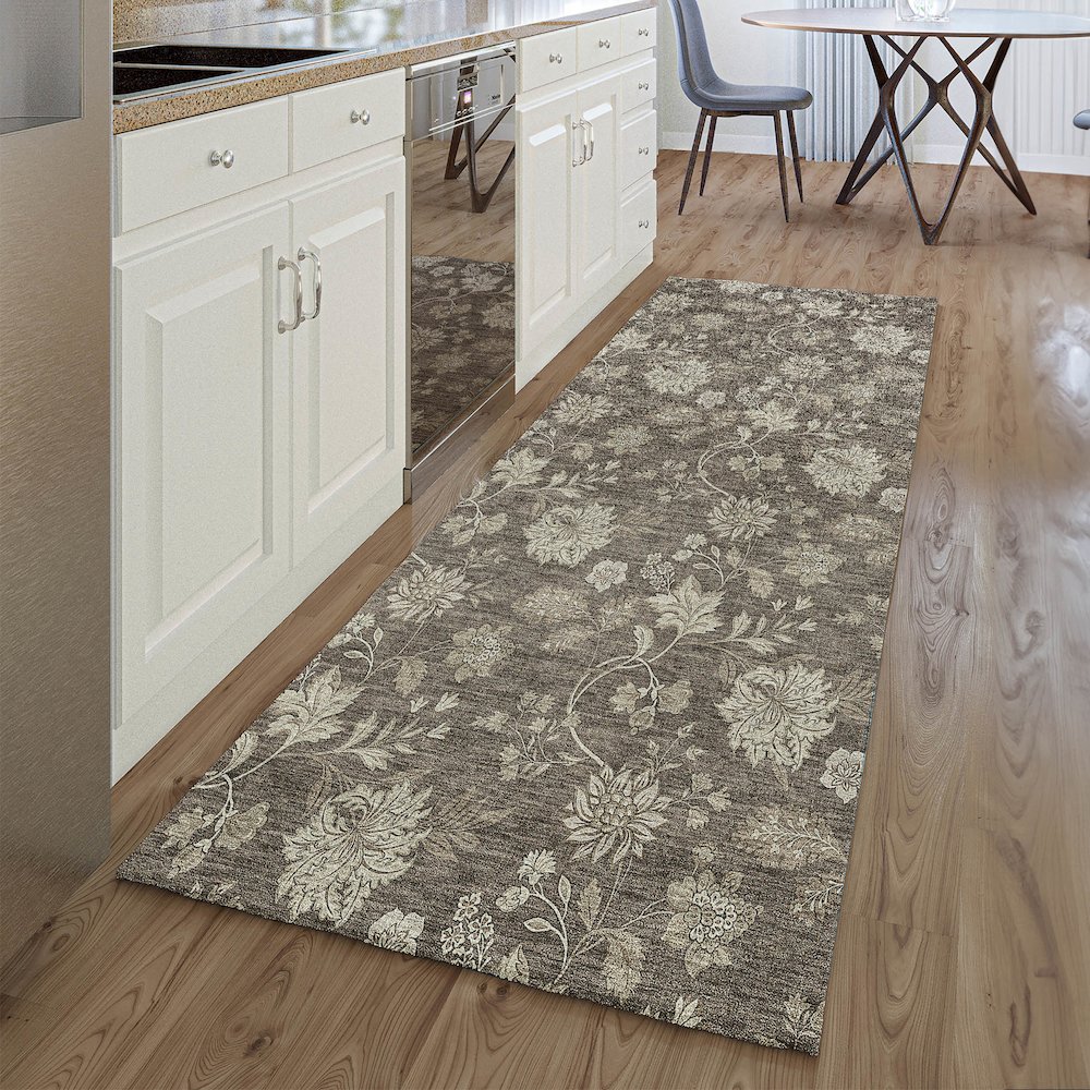 Premium Machine Washable Mayfield AMF680 Chocolate 2'3" x 7'6" Runner Rug. Picture 5
