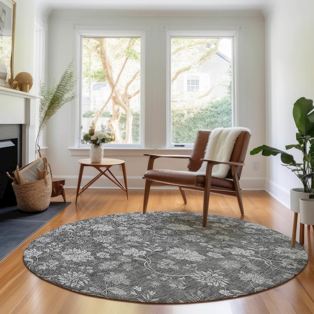 Premium Machine Washable Mayfield AMF680 Gray 8' x 8' Round Rug. Picture 5