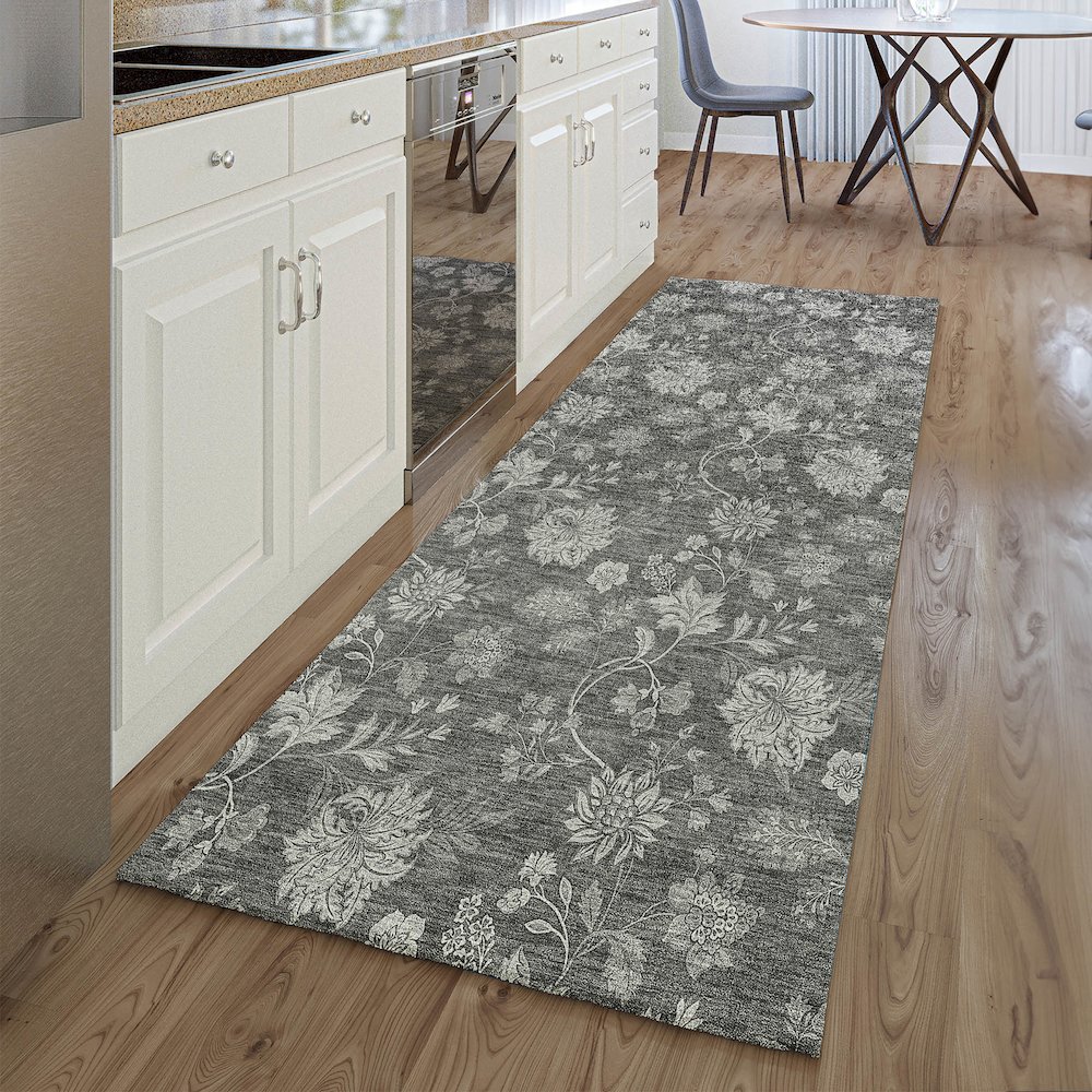 Premium Machine Washable Mayfield AMF680 Gray 2'3" x 7'6" Runner Rug. Picture 5
