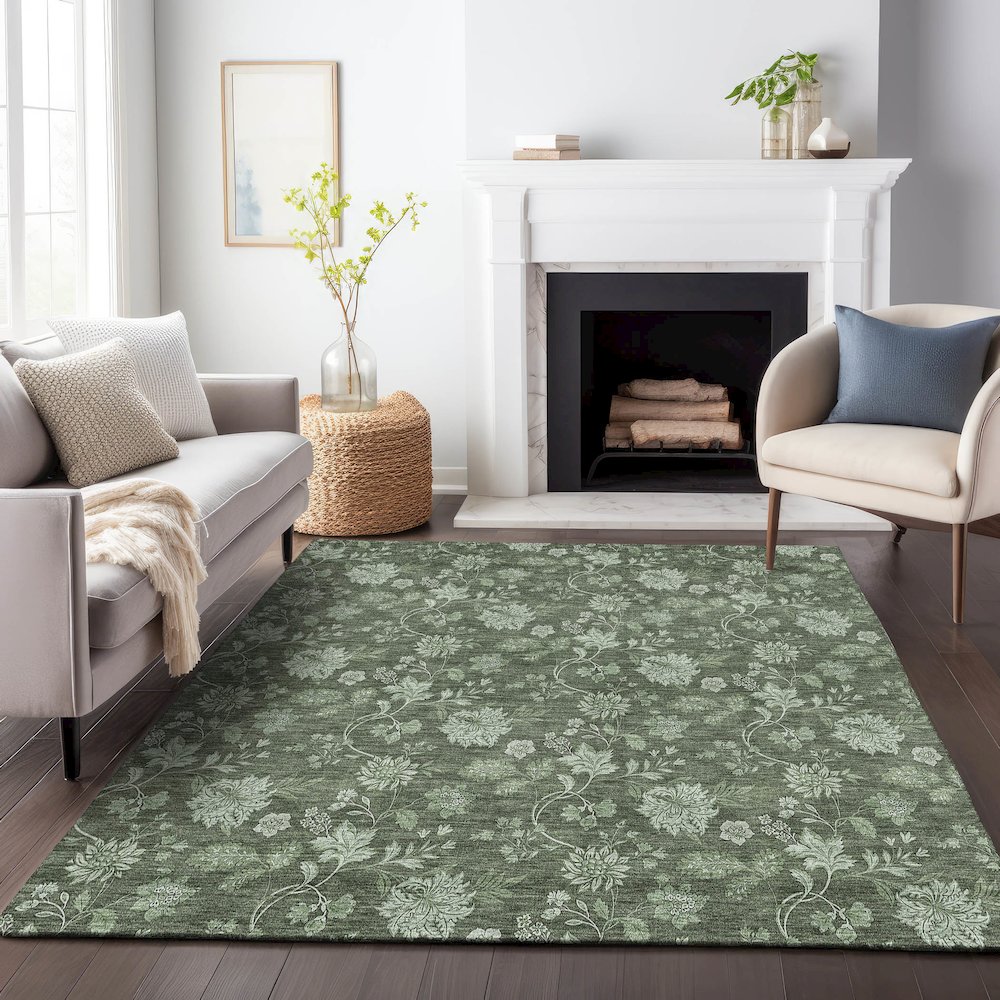 Premium Machine Washable Mayfield AMF680 Olive 2'6" x 3'10" Rug. Picture 5