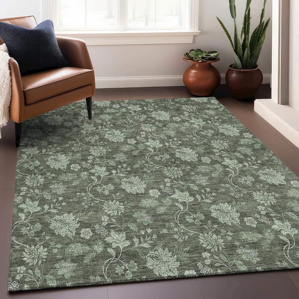 Premium Machine Washable Mayfield AMF680 Olive 2'6" x 3'10" Rug. Picture 6