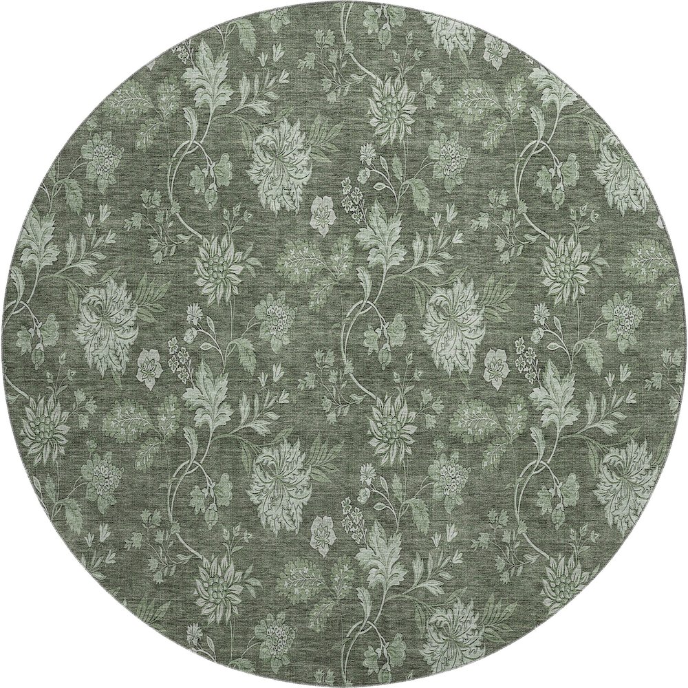 Premium Machine Washable Mayfield AMF680 Olive 8' x 8' Round Rug. Picture 1