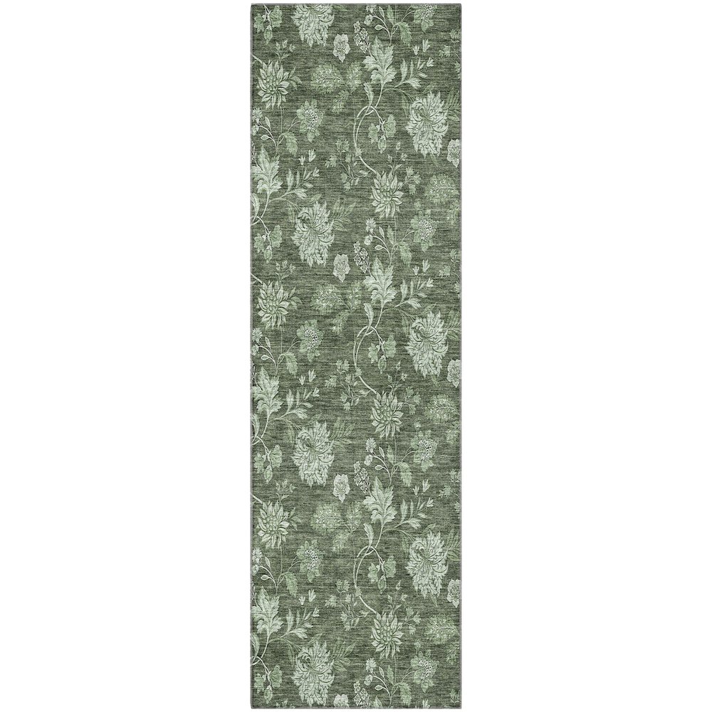 Premium Machine Washable Mayfield AMF680 Olive 2'3" x 7'6" Runner Rug. Picture 1