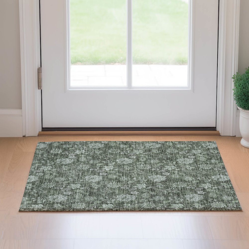 Premium Machine Washable Mayfield AMF680 Olive 1'8" x 2'6" Rug. Picture 5