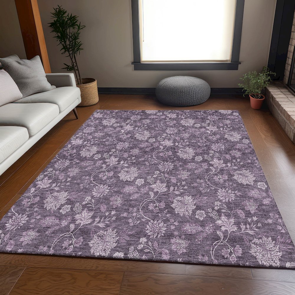 Premium Machine Washable Mayfield AMF680 Plum 2'6" x 3'10" Rug. Picture 5