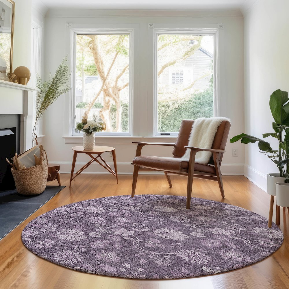 Premium Machine Washable Mayfield AMF680 Plum 8' x 8' Round Rug. Picture 5