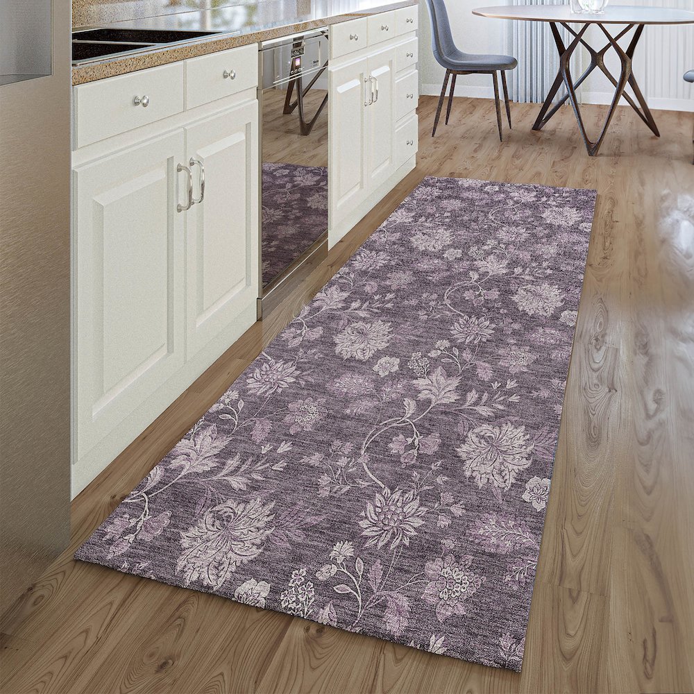 Premium Machine Washable Mayfield AMF680 Plum 2'3" x 7'6" Runner Rug. Picture 5