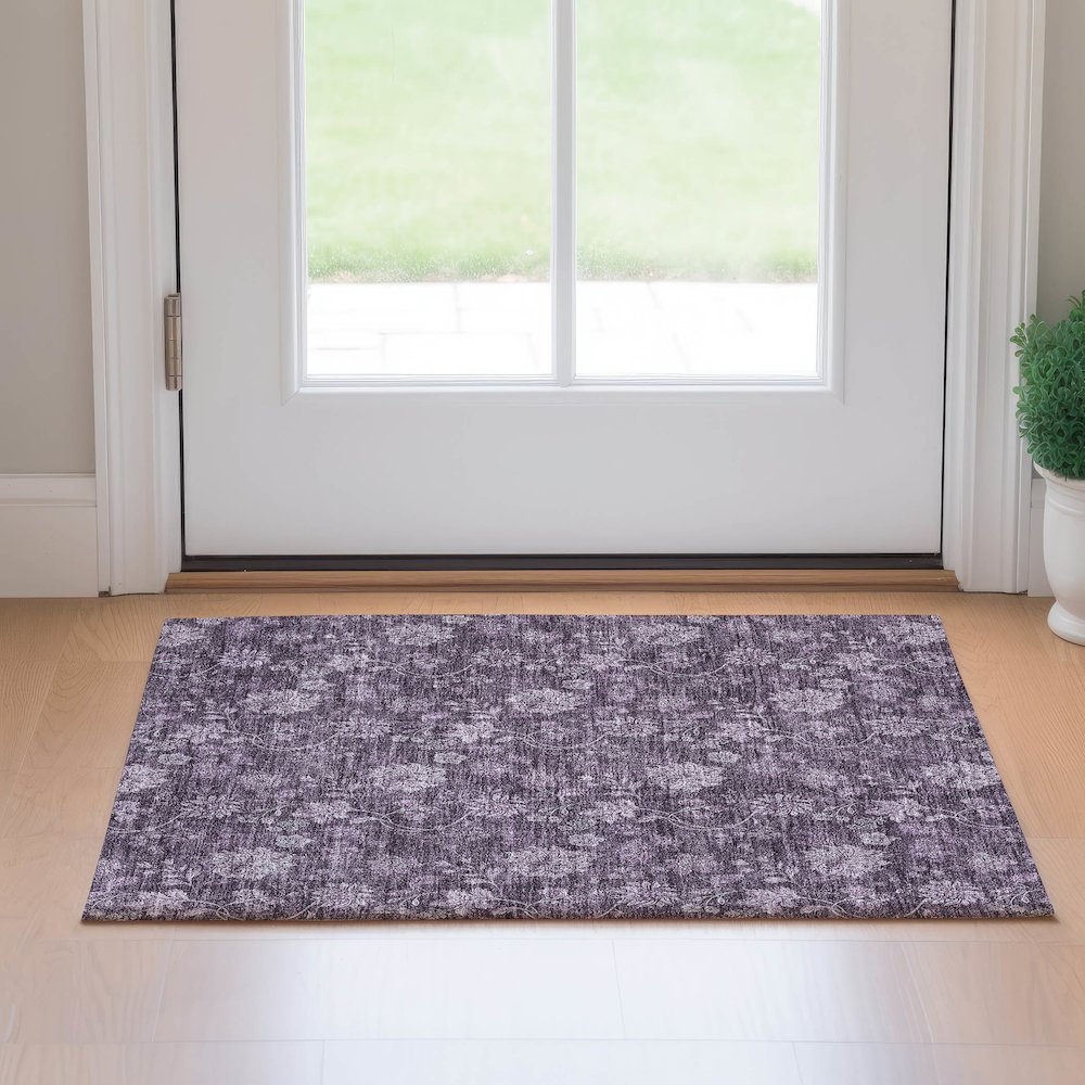 Premium Machine Washable Mayfield AMF680 Plum 1'8" x 2'6" Rug. Picture 5