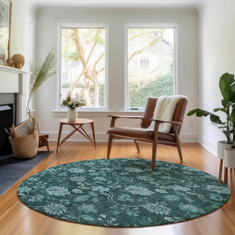 Premium Machine Washable Mayfield AMF680 Teal 8' x 8' Round Rug. Picture 5