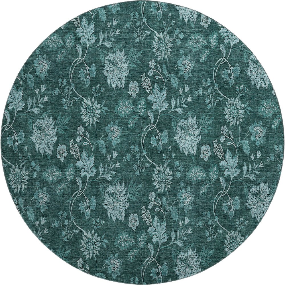 Premium Machine Washable Mayfield AMF680 Teal 8' x 8' Round Rug. Picture 1
