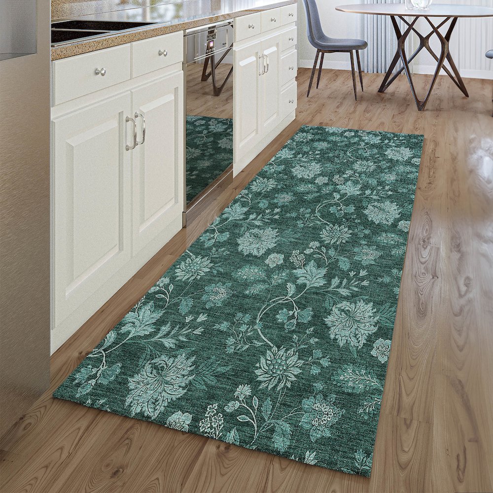Premium Machine Washable Mayfield AMF680 Teal 2'3" x 7'6" Runner Rug. Picture 5
