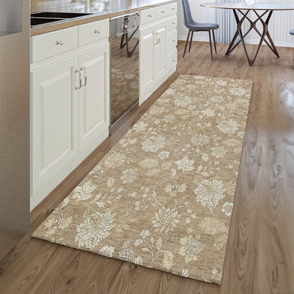 Premium Machine Washable Mayfield AMF681 Copper 2'3" x 7'6" Runner Rug. Picture 5