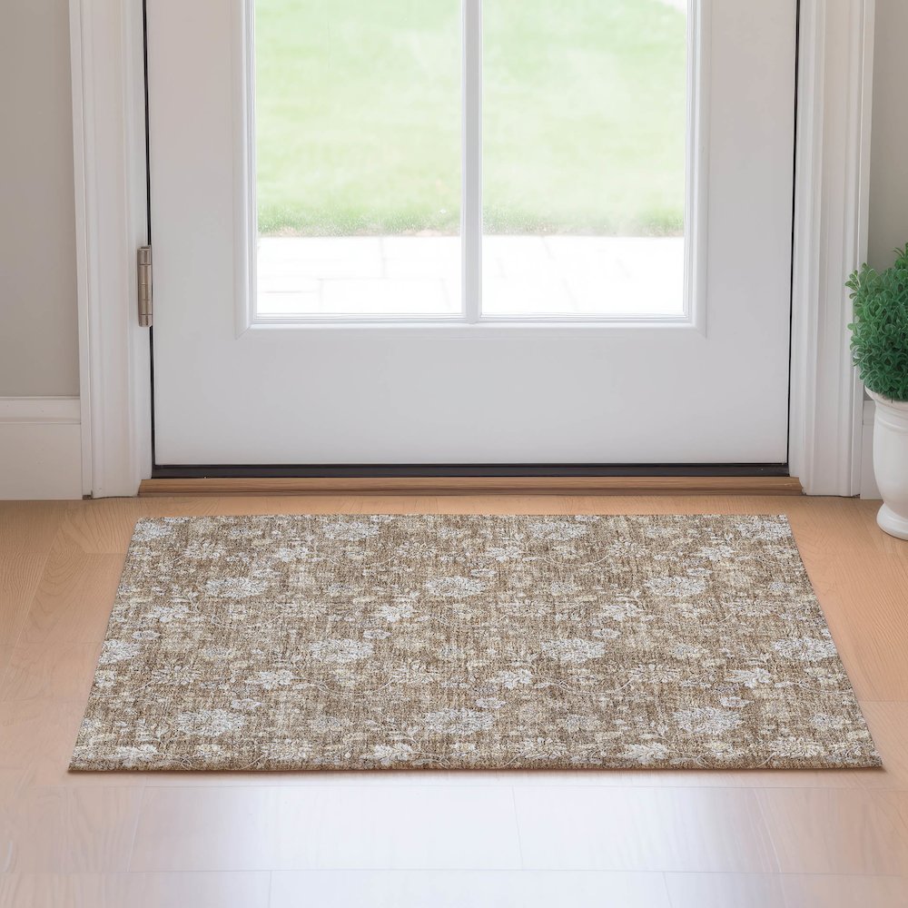 Premium Machine Washable Mayfield AMF681 Copper 1'8" x 2'6" Rug. Picture 5