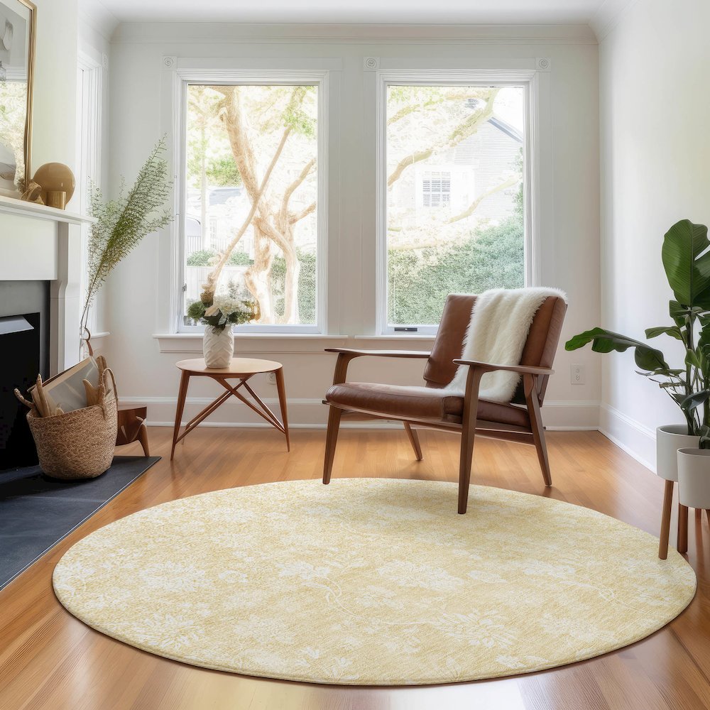 Premium Machine Washable Mayfield AMF681 Honey 8' x 8' Round Rug. Picture 5