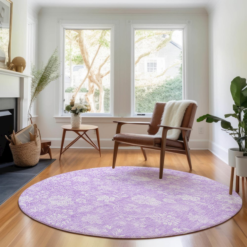 Premium Machine Washable Mayfield AMF681 Lilac 8' x 8' Round Rug. Picture 5