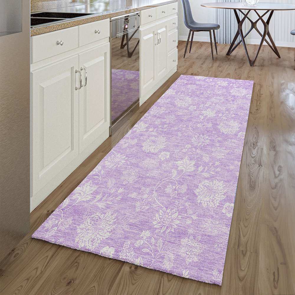Premium Machine Washable Mayfield AMF681 Lilac 2'3" x 7'6" Runner Rug. Picture 5