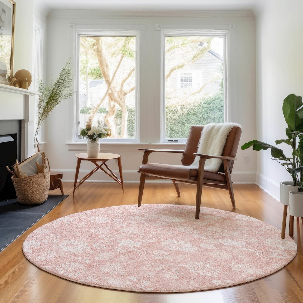 Premium Machine Washable Mayfield AMF681 Pink 8' x 8' Round Rug. Picture 5