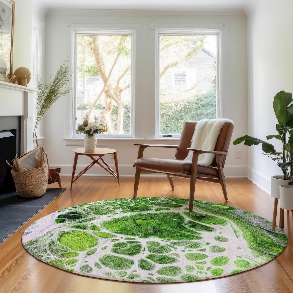 Premium Machine Washable Mayfield AMF682 Lime 8' x 8' Round Rug. Picture 5