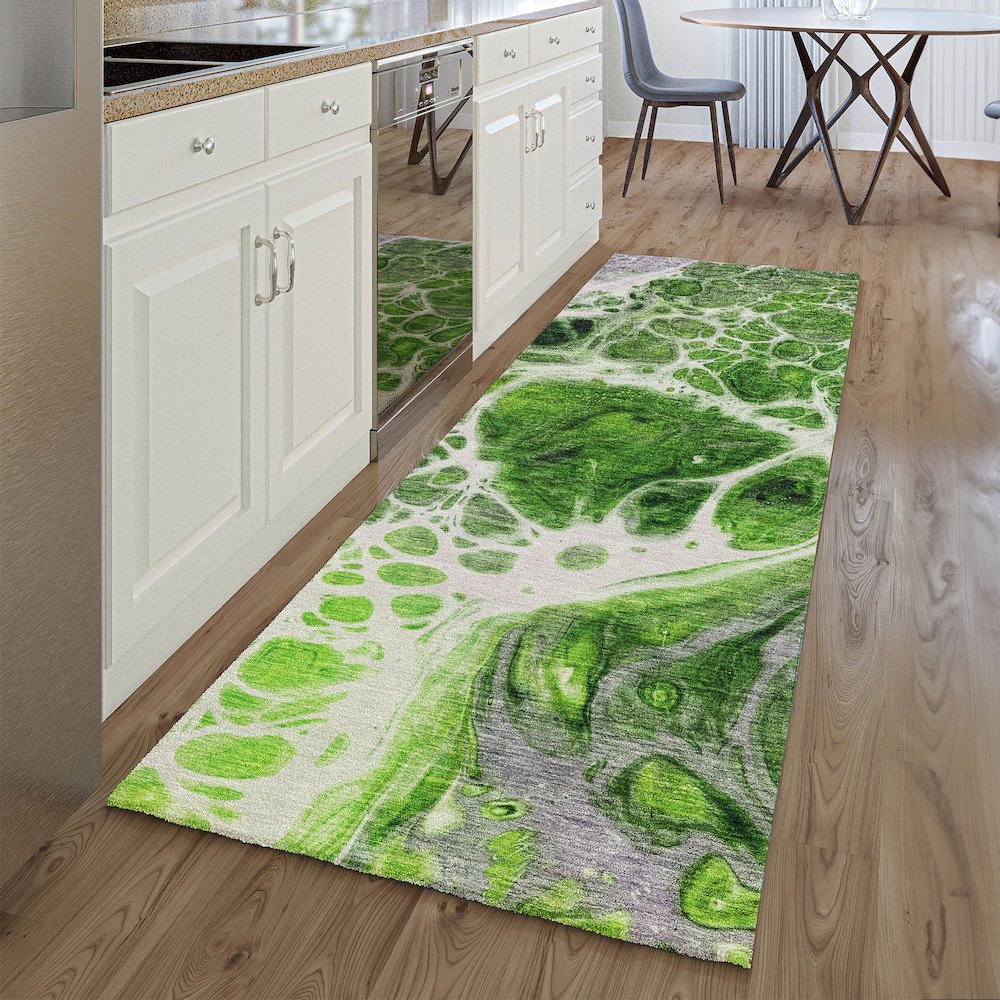 Premium Machine Washable Mayfield AMF682 Lime 2'3" x 7'6" Runner Rug. Picture 5