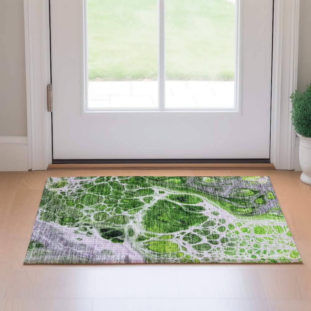 Premium Machine Washable Mayfield AMF682 Lime 1'8" x 2'6" Rug. Picture 5