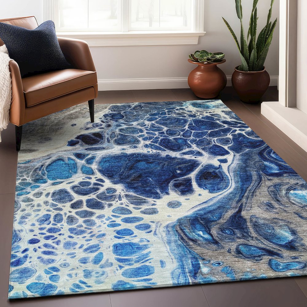 Premium Machine Washable Mayfield AMF682 Navy 2'6" x 3'10" Rug. Picture 6