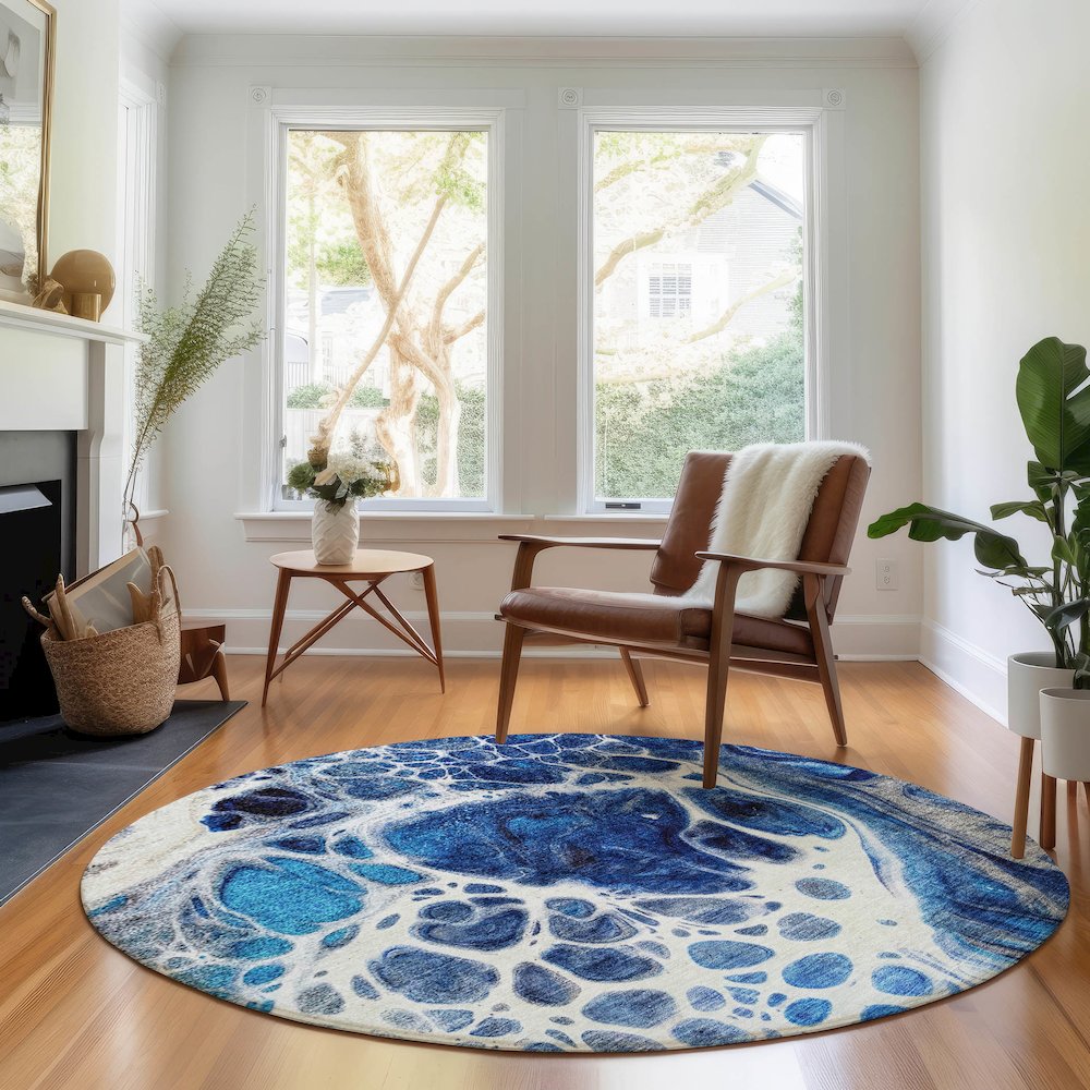 Premium Machine Washable Mayfield AMF682 Navy 8' x 8' Round Rug. Picture 5