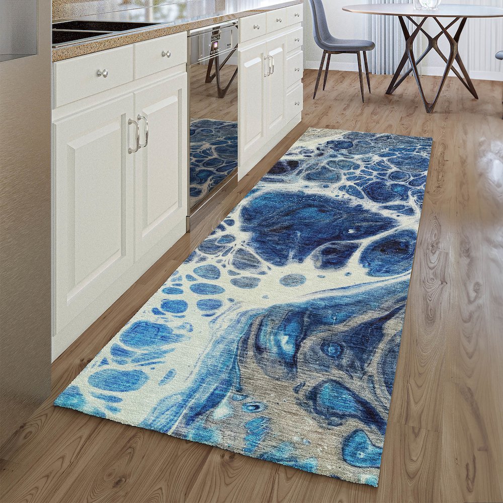 Premium Machine Washable Mayfield AMF682 Navy 2'3" x 7'6" Runner Rug. Picture 5