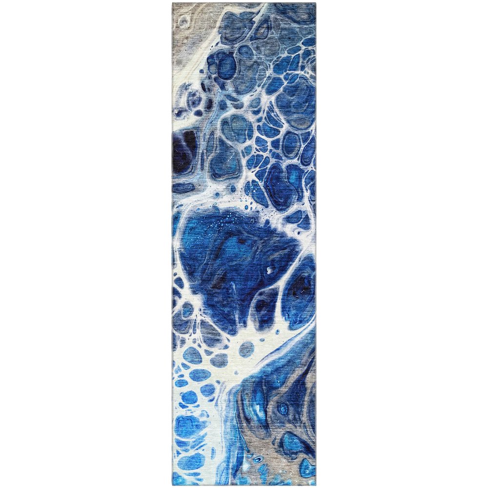 Premium Machine Washable Mayfield AMF682 Navy 2'3" x 7'6" Runner Rug. Picture 1